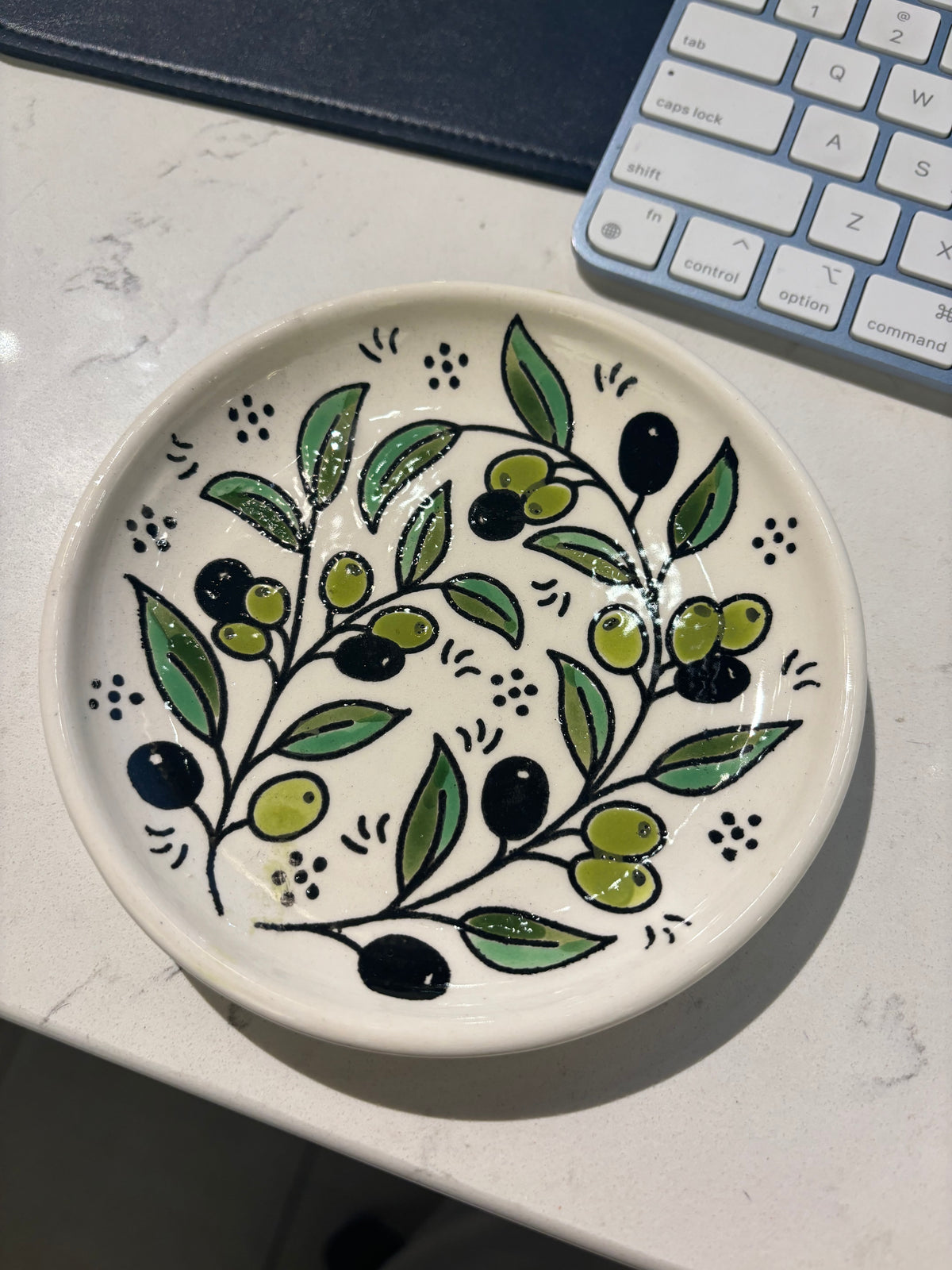 Hand-Painted Ceramic Appetizer Plate – Olive Design