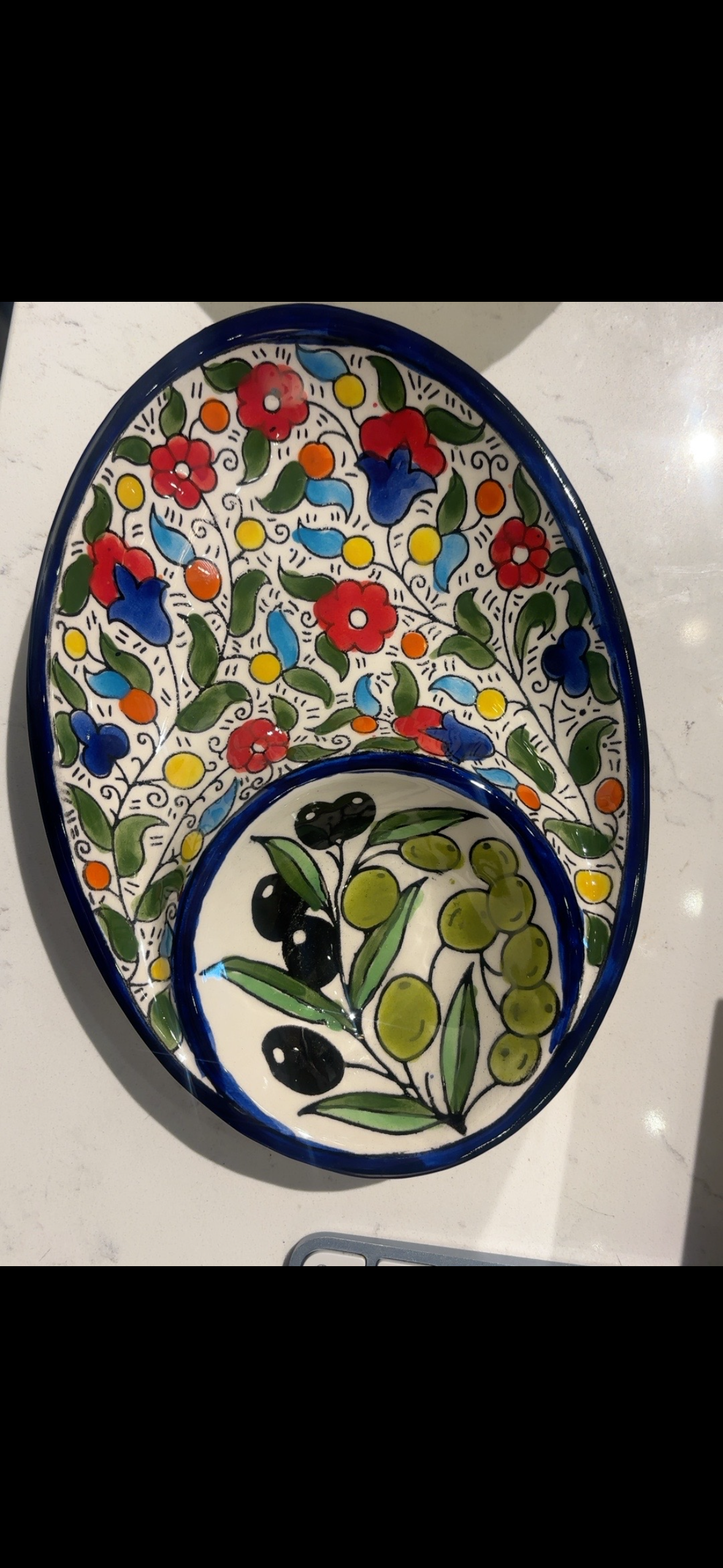 Hand-Painted Mediterranean Olive & Floral Ceramic Plate