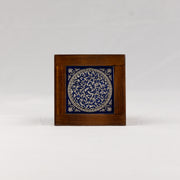 Ceramic & Wood Medium Coaster – Blue Floral Pattern