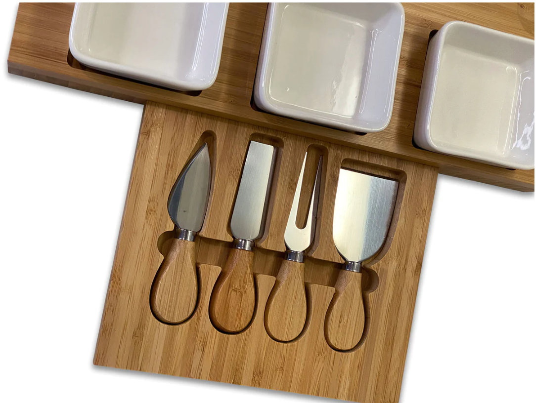 Natural Bamboo Charcuterie Board 8-Piece Set