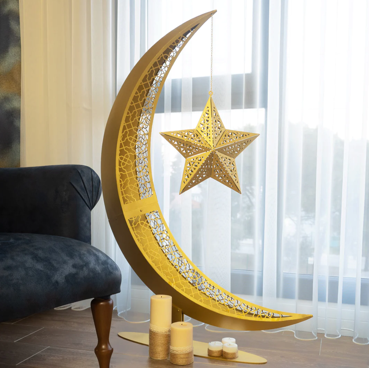 Ramadan Radiance: 3D Metal Crescent Moon Decor - WAMH110