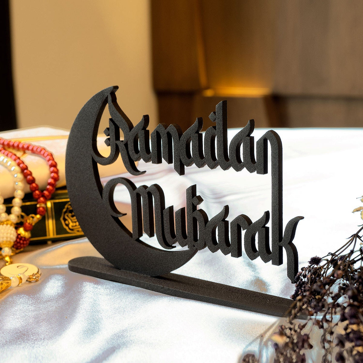 Golden Greetings: Ramadan Mubarak Steel Tabletop Decoration - WAMH107