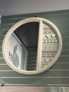 Rustic Round Decorative Wall Mirror with Geometric Tribal Carved Frame