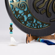 Ramadan Kareem Wooden Decor with Hilal and Beads 13 in (L) 14 in (W) / Black - Gold / Turquoise hilal