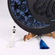 Ramadan Kareem Wooden Decor with Hilal and Beads 13 in (L) 14 in (W) / Black - Silver / Indigo hilal