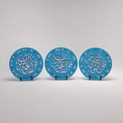 Timeless Trio: Set of Three Circular Wooden Quls Artwork 10.5 in (L) 10.5 in (W) / Blue - Silver