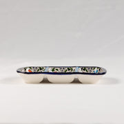 Three-Section Serving Dish - Intricate Multicolor Floral Pattern