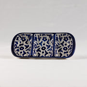 Three-Section Serving Dish - Blue Floral Pattern