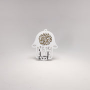 Elegant Wooden Hamsa Collection with Luxurious Calligraphy in Classic and Serene Colors Medium 14 in (L) x 11 in (W) / Style 2 / White - Gold