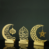 Golden Serenity: Ramadan Mubarak Metal Candle Holder Set - WAMH099