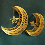 Celestial Duo: Ornate Metal Moon Set in Gold - WAMH106